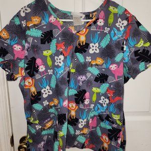 Scrubstar Women's "Psychedelic Jungle" Scrub top. Size 2XL